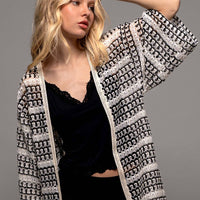 Geometric Crochet Kimono Sleeve Midi Cardigan