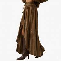 Espresso Faux Suede Asymmetrical High-Low Maxi Skirt