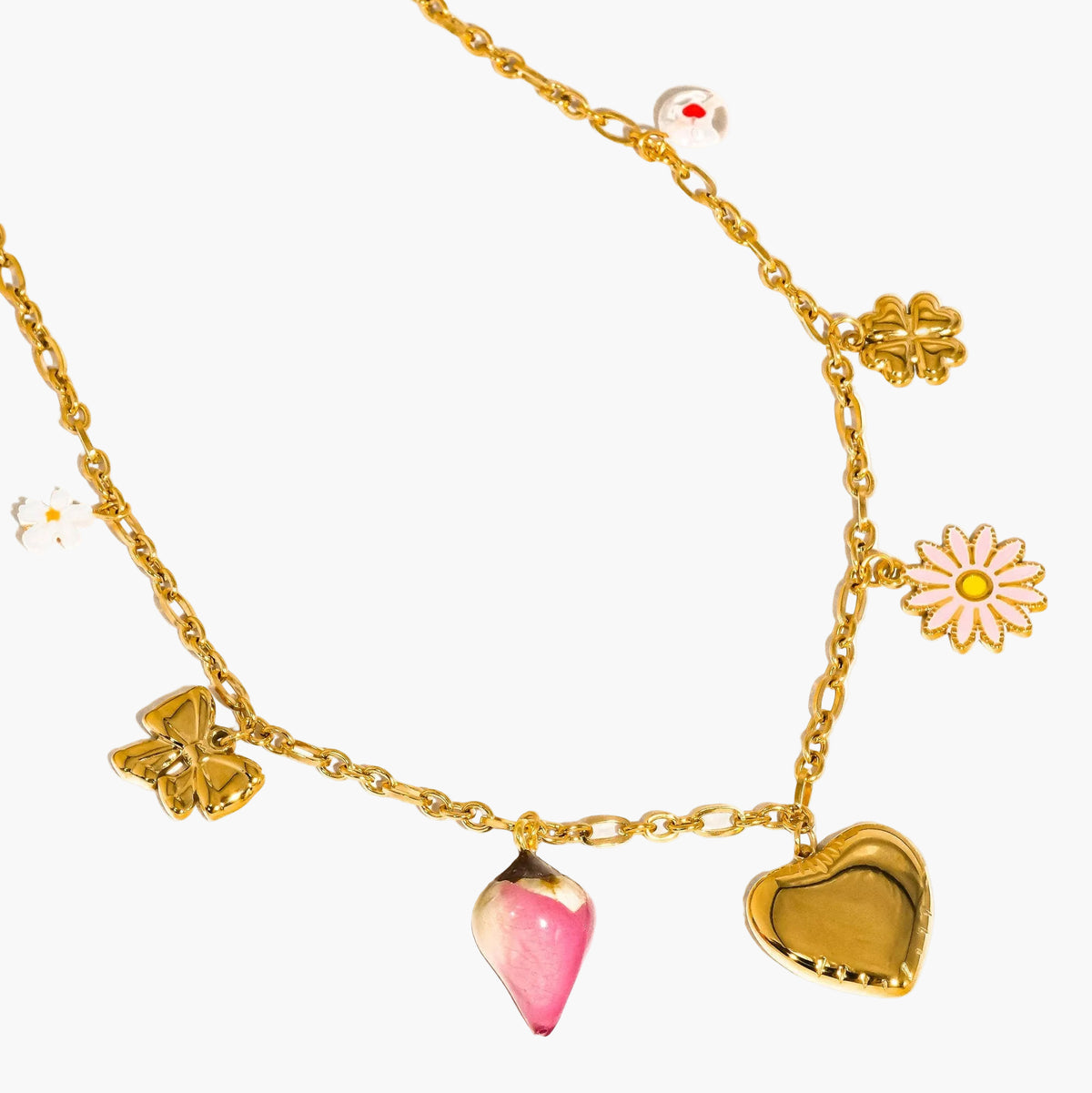 Heirloom 18K Gold Non-Tarnish Vintage Floral Charm Necklace