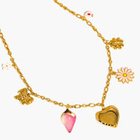 Heirloom 18K Gold Non-Tarnish Vintage Floral Charm Necklace