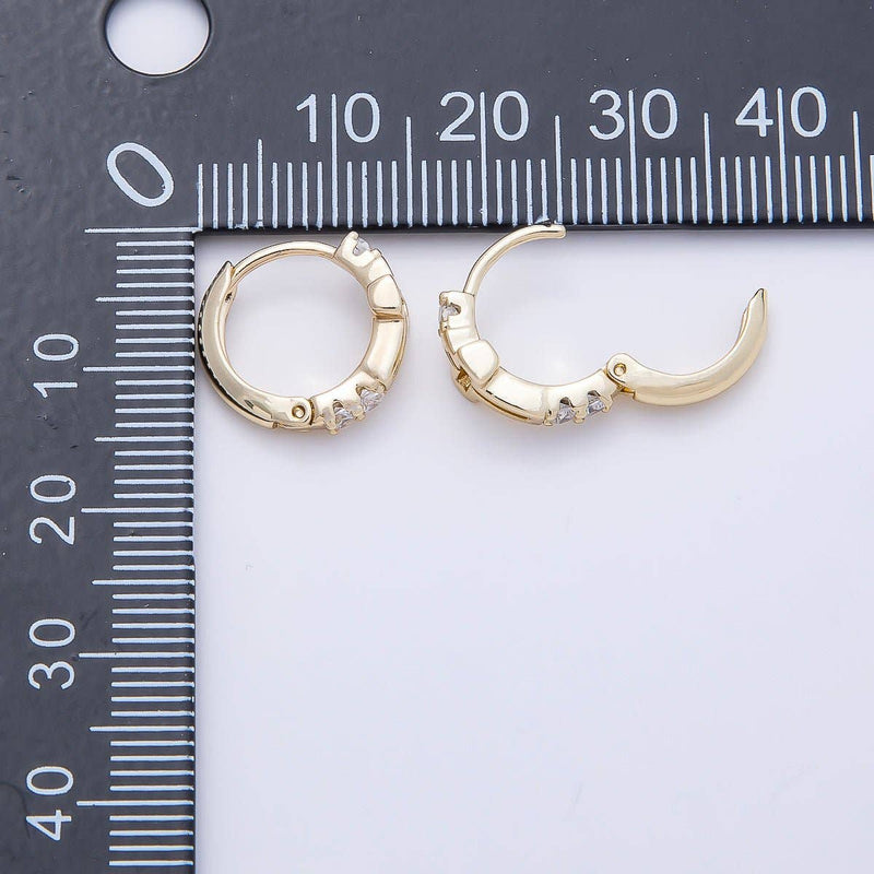 14K Gold Filled Open Cross Outline Micro Paved CZ Huggie Earrings