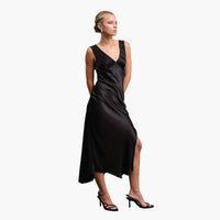 Black Side Slit Satin Dress