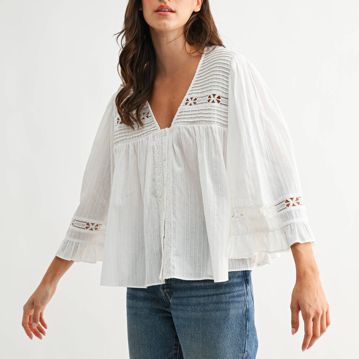 White Cotton Blouse with Lace