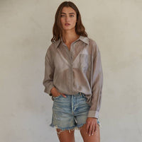 Grey Button Down Collared Top
