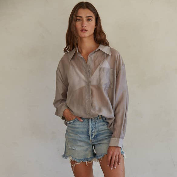 Grey Button Down Collared Top