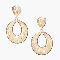 Gold Teardrop Hammered Vintage Earrings