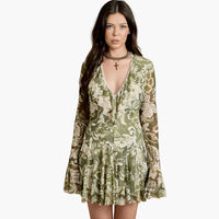 Green Floral Ruffle Mini Dress