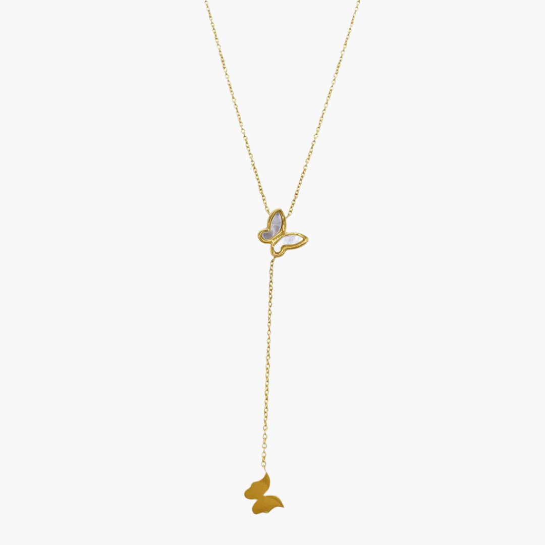 Mother of Pearl Butterfly Lariat Necklace gold