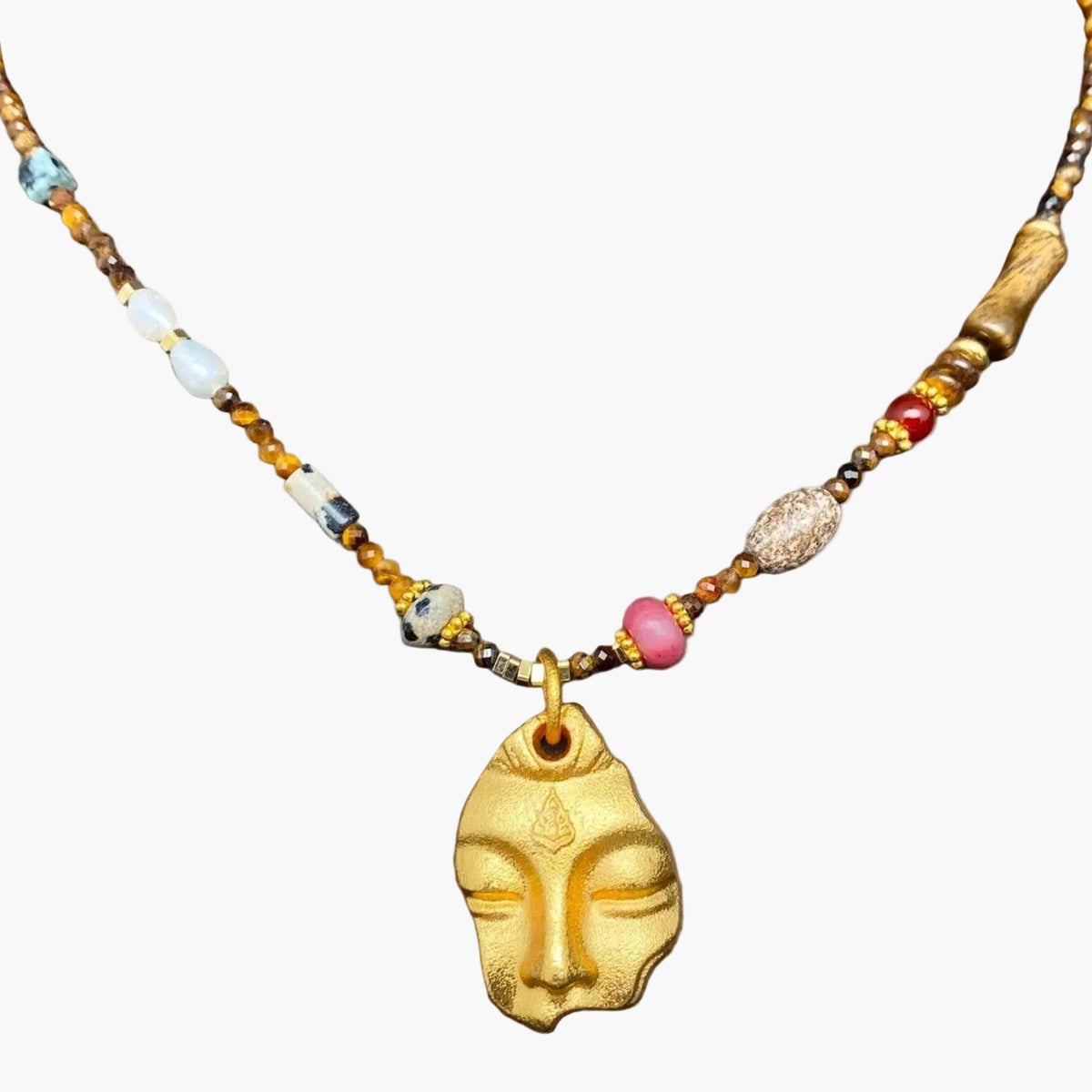 18K Gold Plated Head Stone Beaded Necklace
