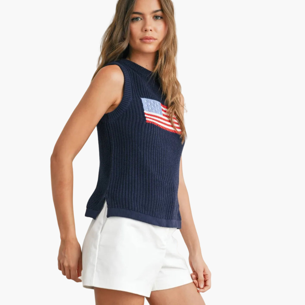 Flag Print Sleeveless Knit Top