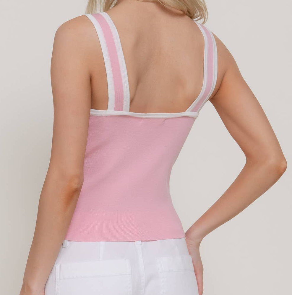 Sleeveless Square Neck with Scallop Pearl Sweater Knit Top