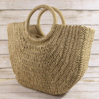 Woven Paper Straw Tote Bag With Ring Handles