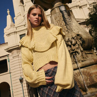 Yellow Ruffle Detail Cropped Sweater