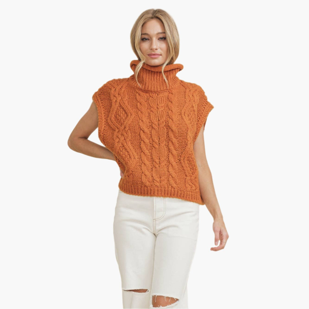 Copper Cable Knit Turtleneck Sweter