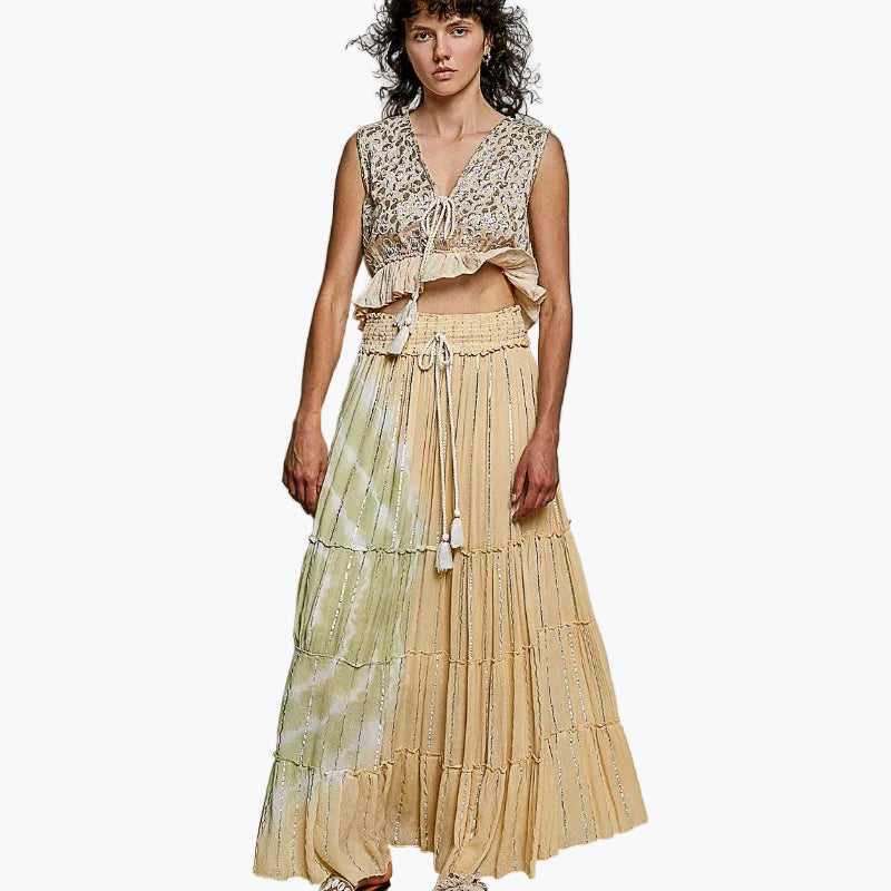 Smocked Waist Tassel Maxi Skirt