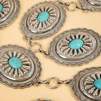 Silver Ornate Single Turquoise Stud Hoop Chain Belt