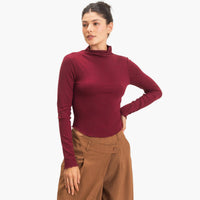 Burgundy Long Sleeve Lettuce Hem Top