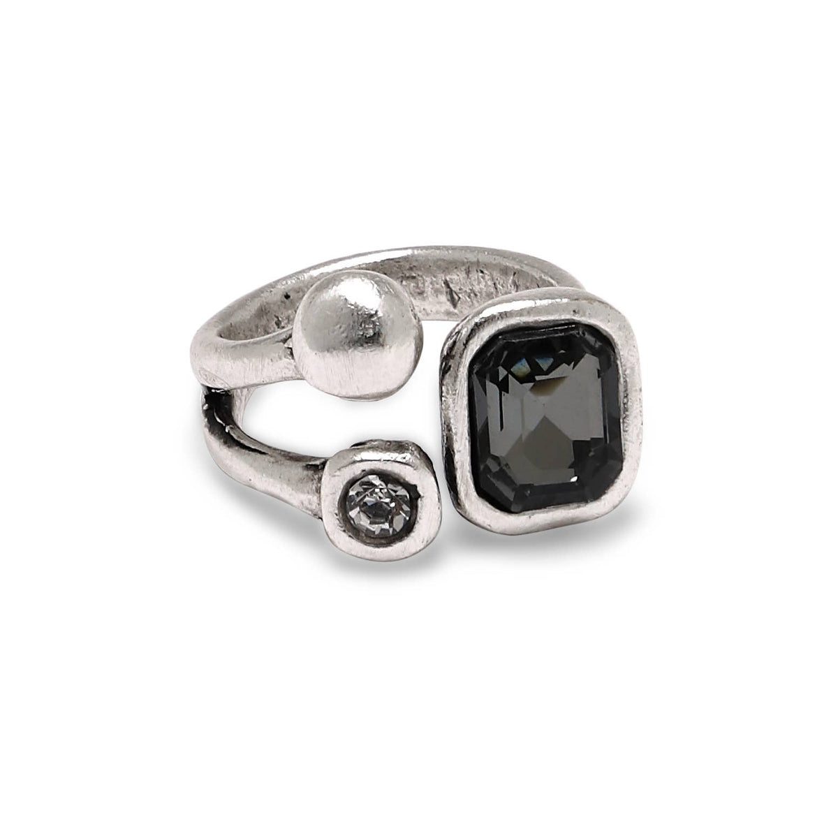 Handmade Smoky Crystal Brass Ring m