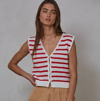 Knit Cotton Striped Button Up Top