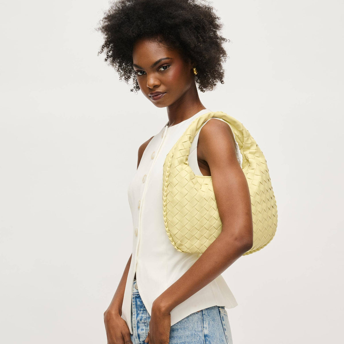Butter Yellow Wendy Woven Shoulder Bag