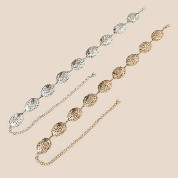 Silver Oval Western Concho Disc Chain Belt