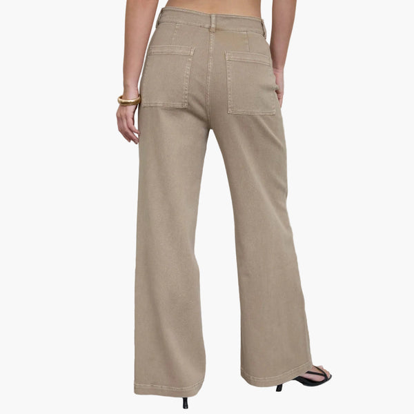 Mocha Front Seam Wide Leg Denim Pants