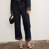 Leopard Cuff Detail Wide Leg Denim Jeans