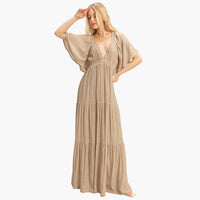 Taupe Flutter Sleeve Maxi Dress
