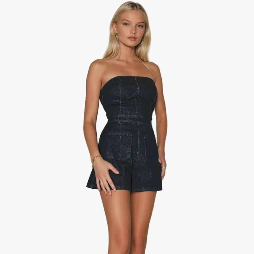 Strapless Dark Wash Denim Romper