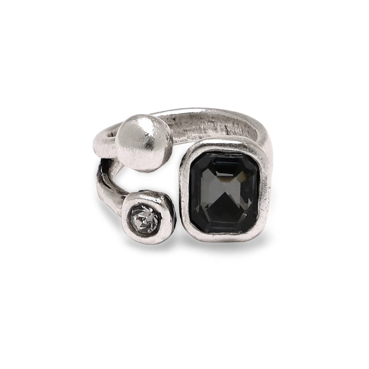 Handmade Smoky Crystal Brass Ring m