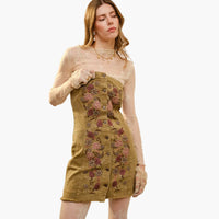 Western Floral Embroidered Denim Dress
