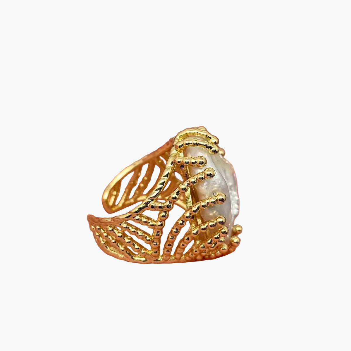 Inlaid Pearl Cocktail Ring