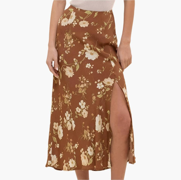 Floral High Waist Side Slit Midi Skirt