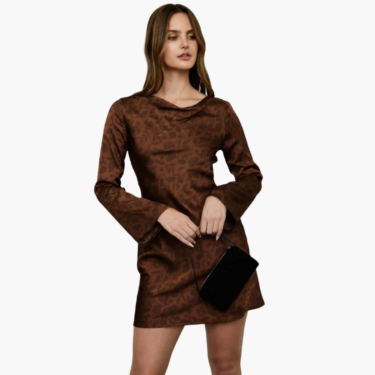 Terracotta Floral Cowl Neck Mini Dress
