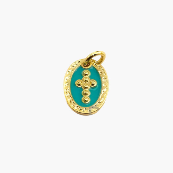 Enamel Oval Cross Pendant Charm