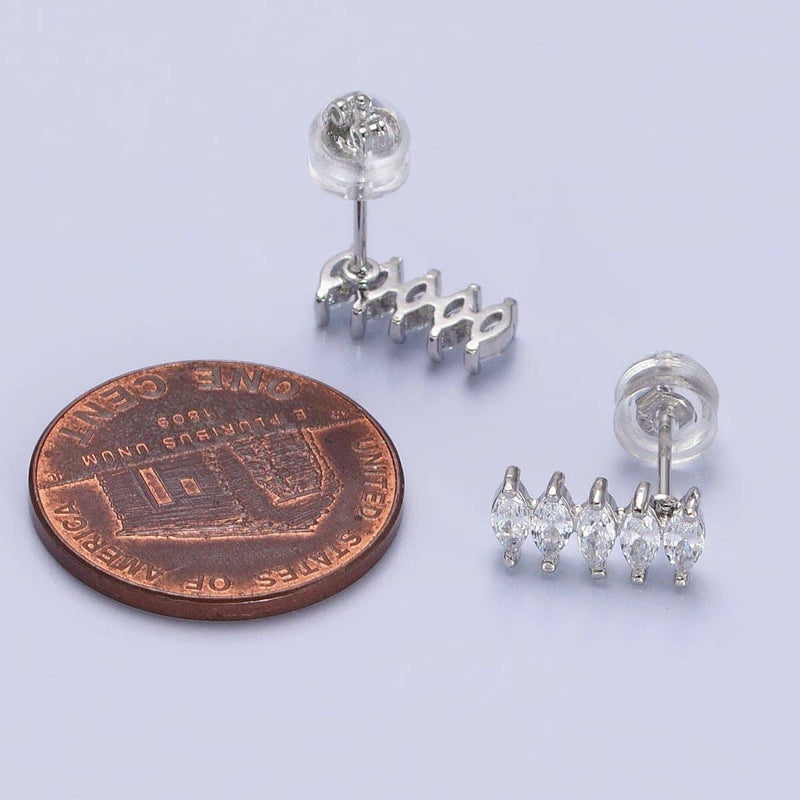 Silver Marquise Stud with CZ Stones