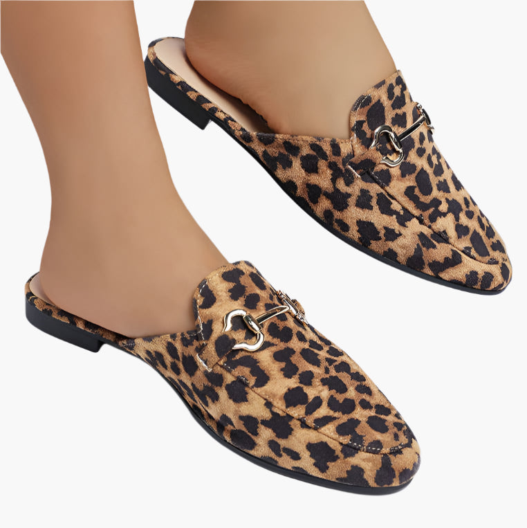 Leopard Alpine Horsebit Detail Mules