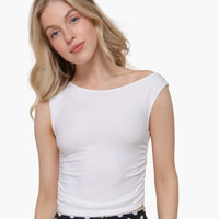 Sleeveless Asymmetric Neck with Side Shirring Seamless Top