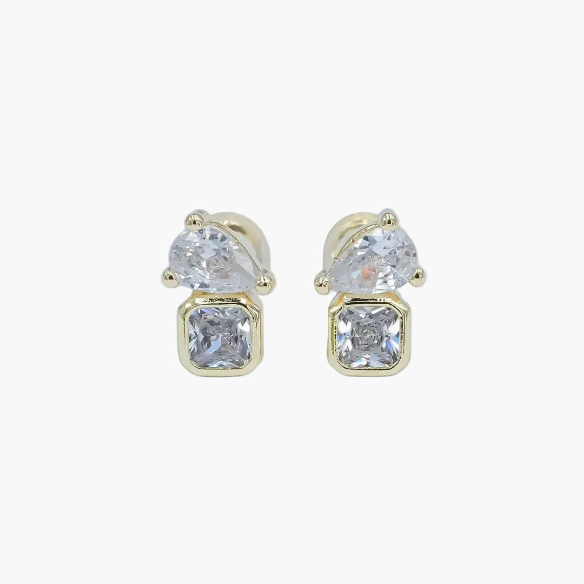 24K Gold Filled Clear CZ Baguette Teardrop Stud Earrings