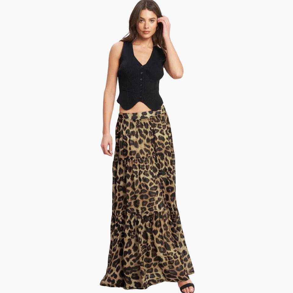 Leopard Print Woven Maxi Skirt