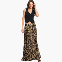 Leopard Print Woven Maxi Skirt