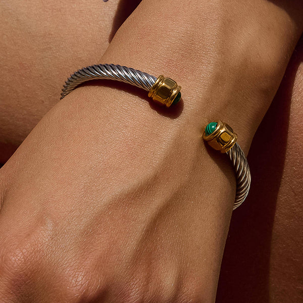 Silver Vail 18K Gold Non-Tarnish Stone Braided Bangle