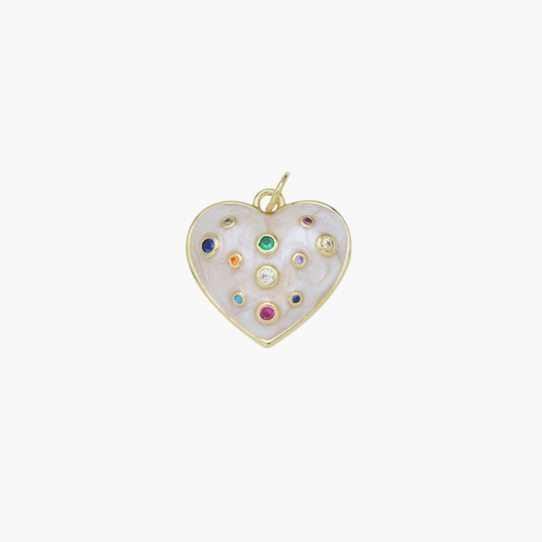 White Enamel Rainbow Heart