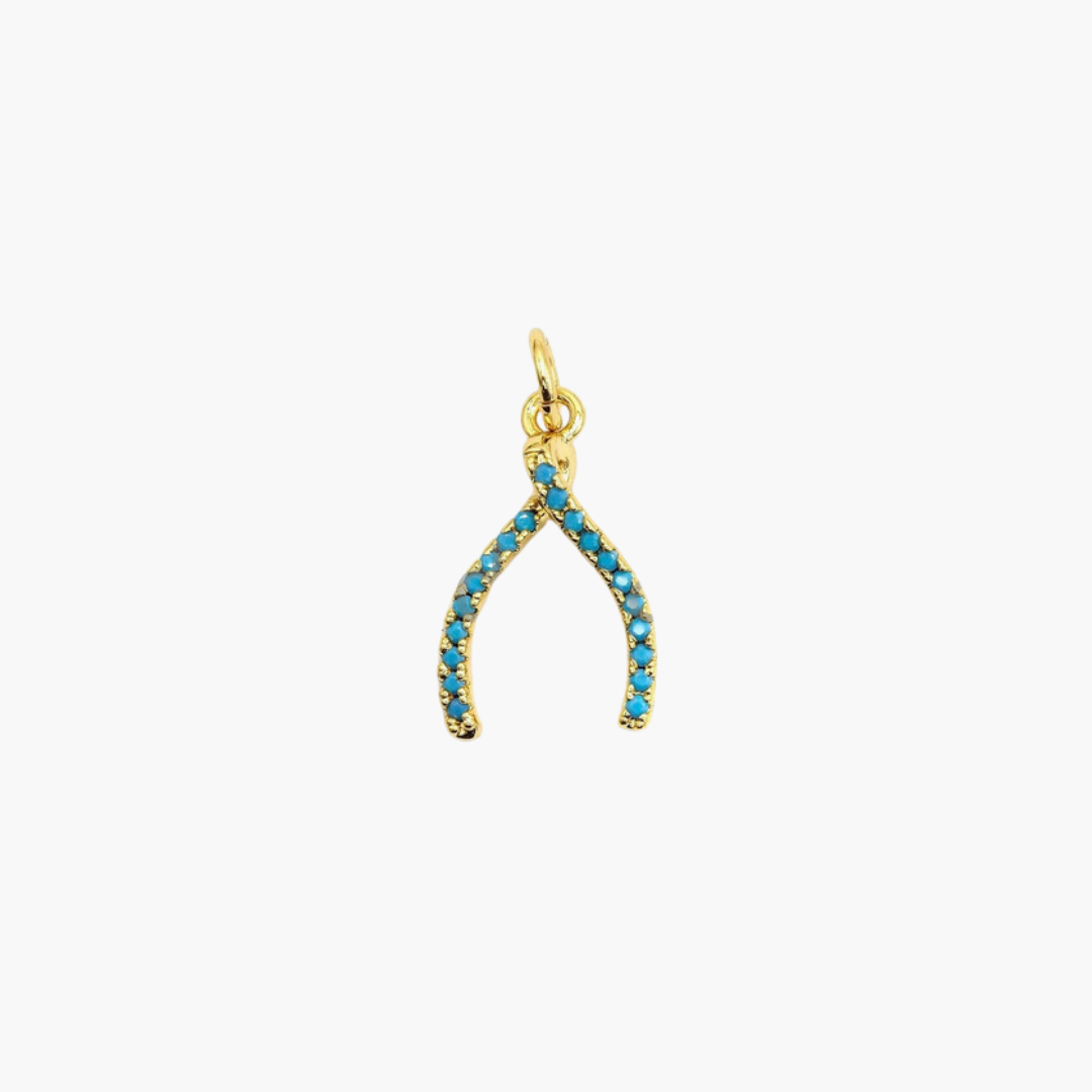 Turquoise Micro Pave Wishbone Charm