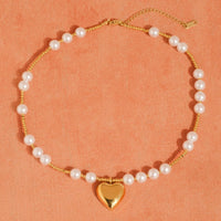 Galilea 18K Non-Tarnish Heart Pearl Necklace