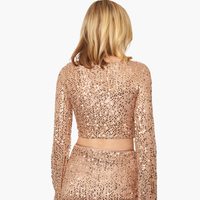 Gold Long Sleeve Sequin Cropped Top