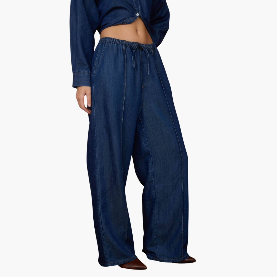 Front Seam Detail Drawstring Denim Pants