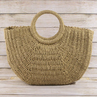 Woven Paper Straw Tote Bag With Ring Handles