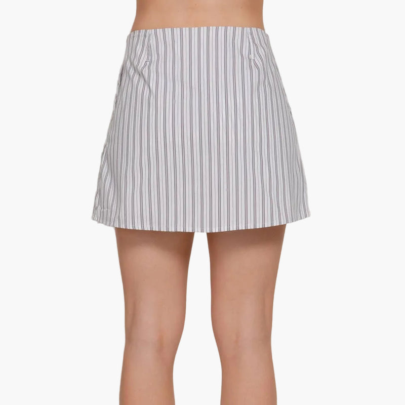 Structured Front Button Down Multi Striped Poplin Skort