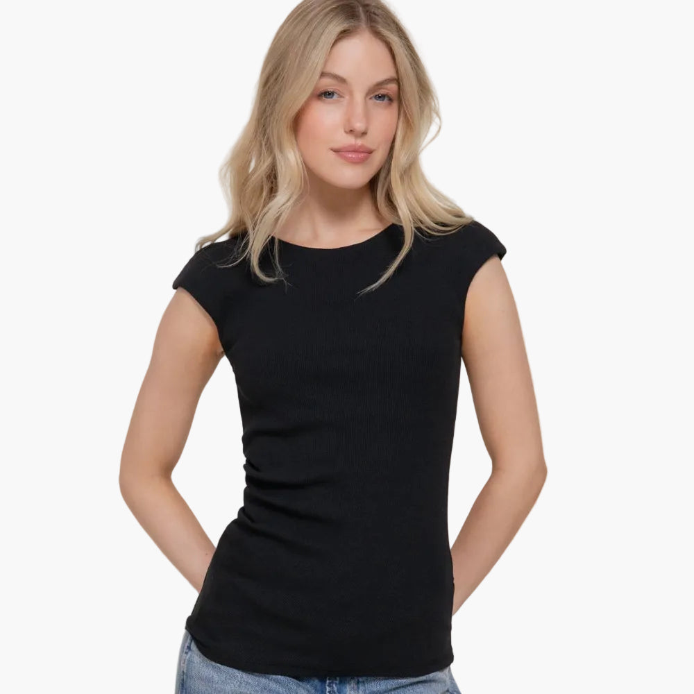 Cap Sleeve Cotton Asymmetric Knit Top